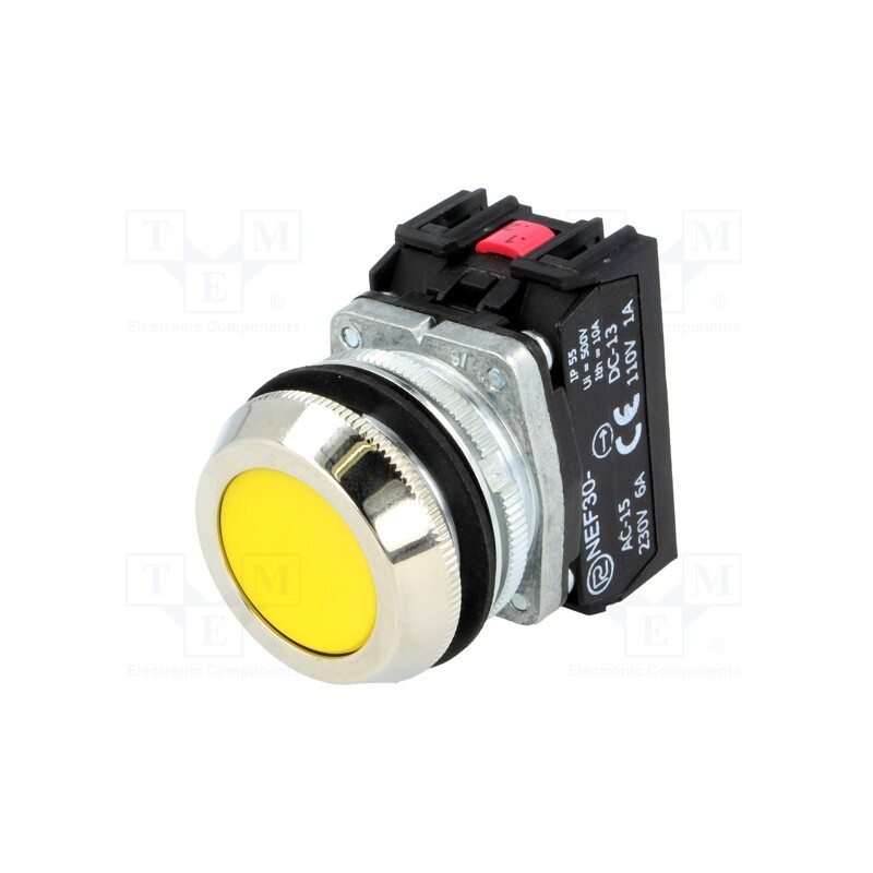 1 pcs x PROMET - NEF30-KGXY - Switch: push-button, 30mm, Stabl.pos: 1, NC + NO, yellow, IP56