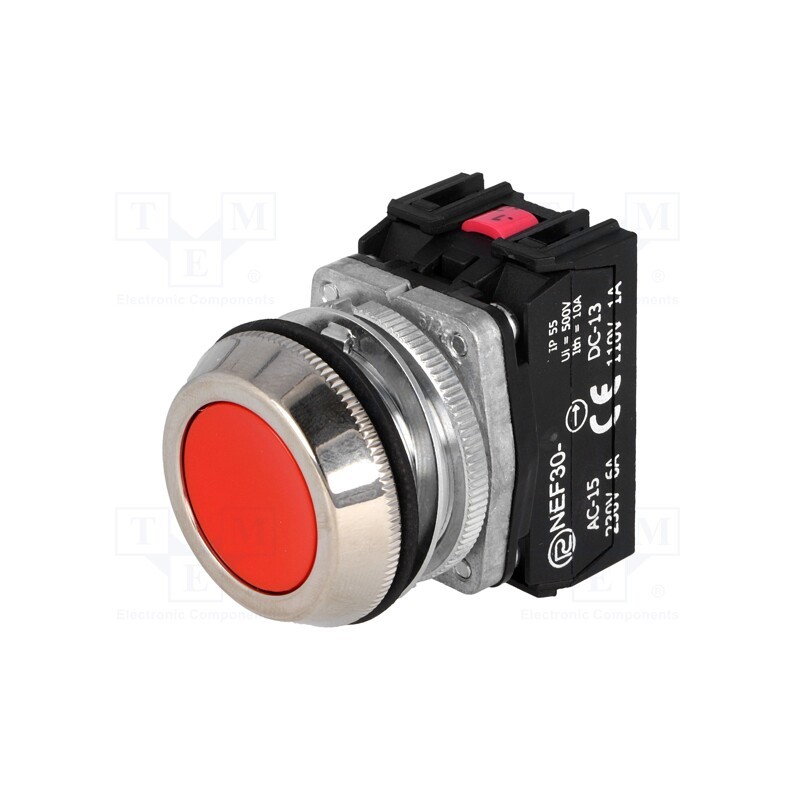 1 pcs x PROMET - NEF30-KCXY - Switch: push-button, 30mm, Stabl.pos: 1, NC + NO, red, IP56, NEF30