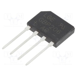 5 pcs x LUGUANG ELECTRONIC - GBP206 - Bridge rectifier: single-phase, Urmax: 600V, If: 2A, Ifsm: 60A, flat
