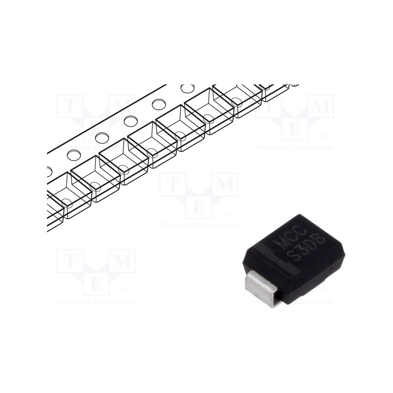 5 pcs x MICRO COMMERCIAL COMPONENTS - S3DB-TP - Diode: rectifying, SMD, 200V, 3A, DO214AA,SMB, Ufmax: 1.1V, Ir: 100uA