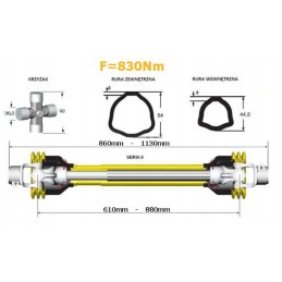 Power transmission PTO shaft 610 880mm 830n