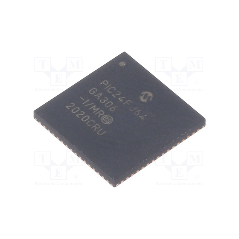 1 pcs x MICROCHIP TECHNOLOGY - PIC24FJ64GA306-I/MR - IC: PIC microcontroller, 64kB, 32MHz, SMD, QFN64, PIC24, 8kBSRAM