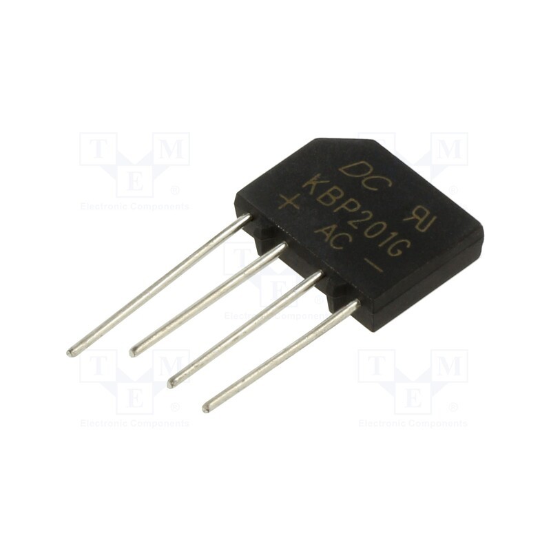 5 pcs x DC COMPONENTS - KBP201G - Bridge rectifier: single-phase, Urmax: 100V, If: 2A, Ifsm: 60A, flat