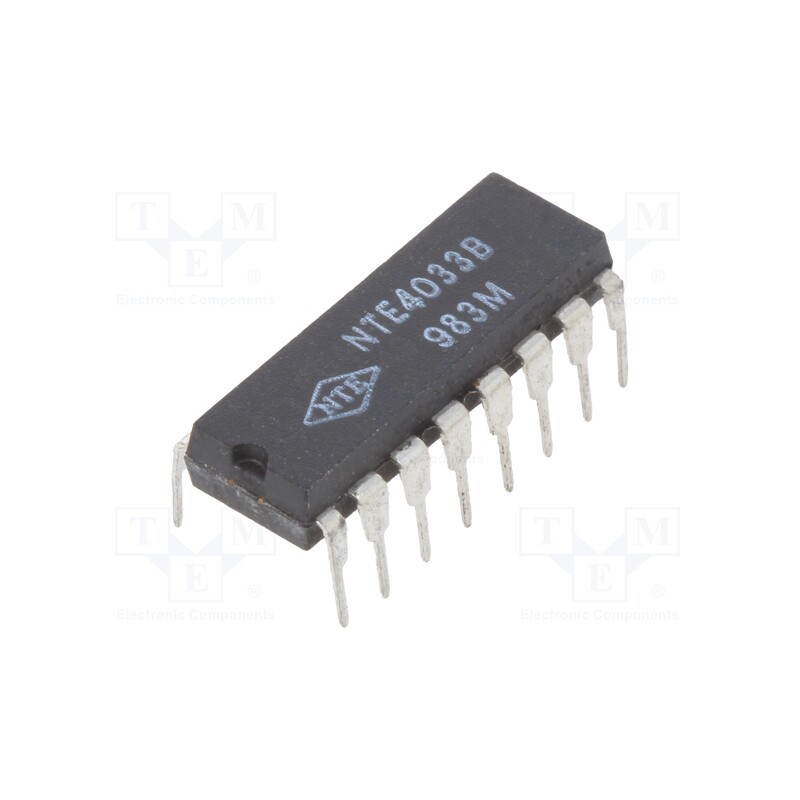 1 pcs x NTE Electronics - NTE4033B - IC: digital, divider,decade counter, CMOS, THT, DIP16, 3÷18VDC