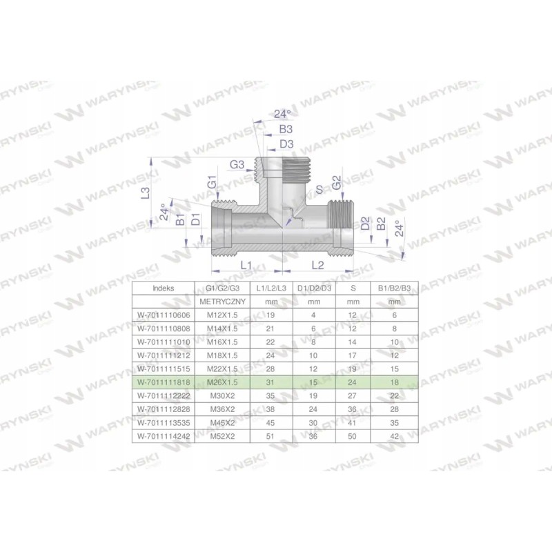 Metric hydraulic tee bbb m26x1 5 18l xt