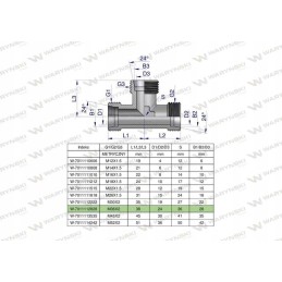Metric hydraulic tee bbb m36x2 28l xt