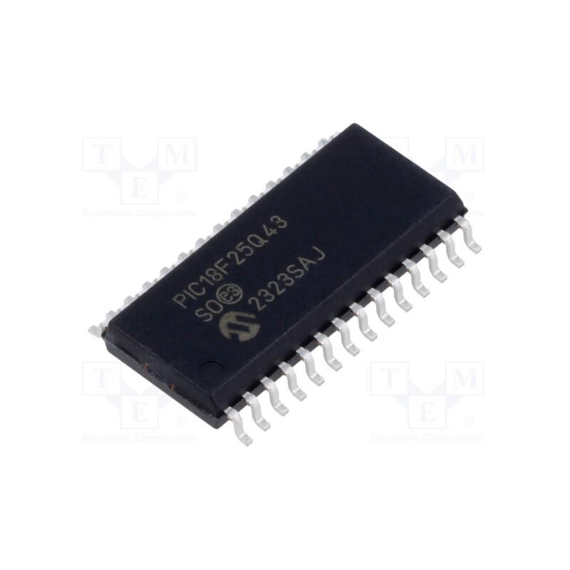 1 pcs x MICROCHIP TECHNOLOGY - PIC18F25Q43-I/SO - IC: PIC microcontroller, 64MHz, 1.8÷5.5VDC, SMD, SO28-W, PIC18
