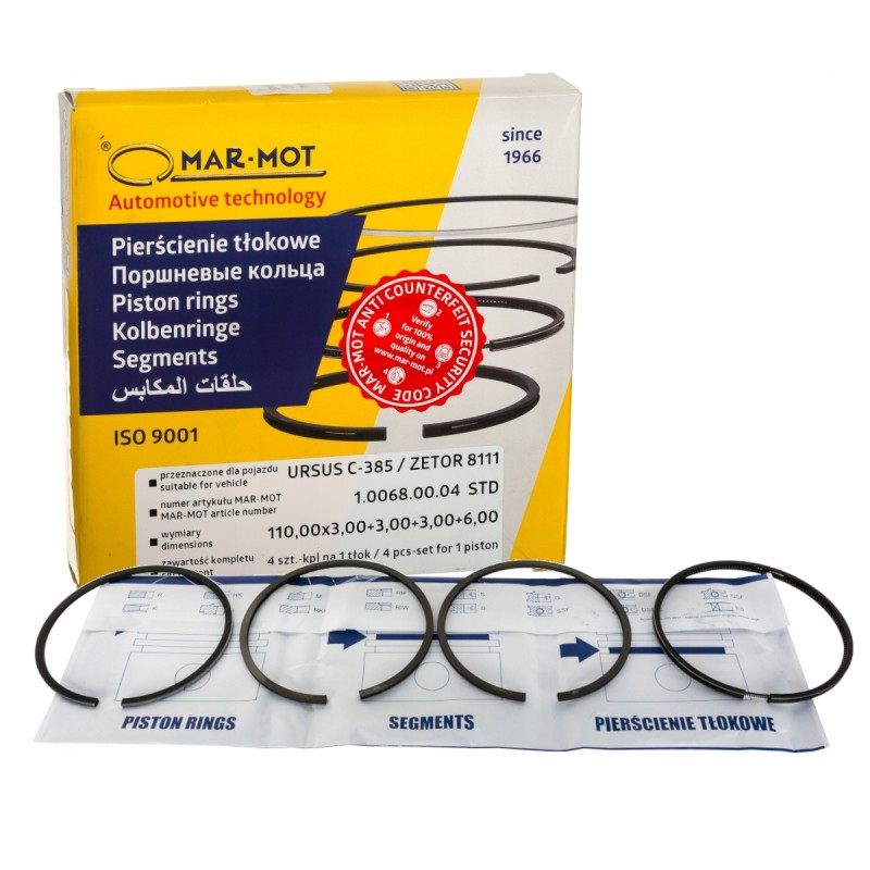 Piston ring set of 4 rings Ursus C 385