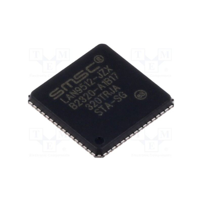 1 pcs x MICROCHIP TECHNOLOGY - LAN9512-JZX - IC: Ethernet controller, 10/100Base-T, QFN64, 3.3V, 0÷70°C
