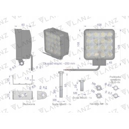 Square work lamp 48w 16 led glanz motogen