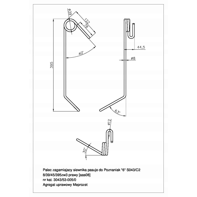 The raking finger of the Poznań seeder, 6 left, 3 fi