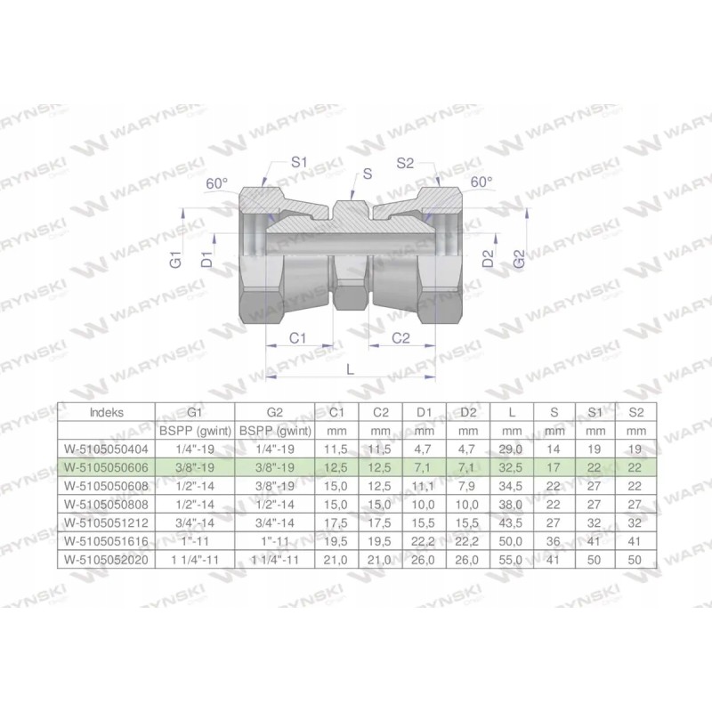 Inch hydraulic connector aa 3 8 bsp waryn