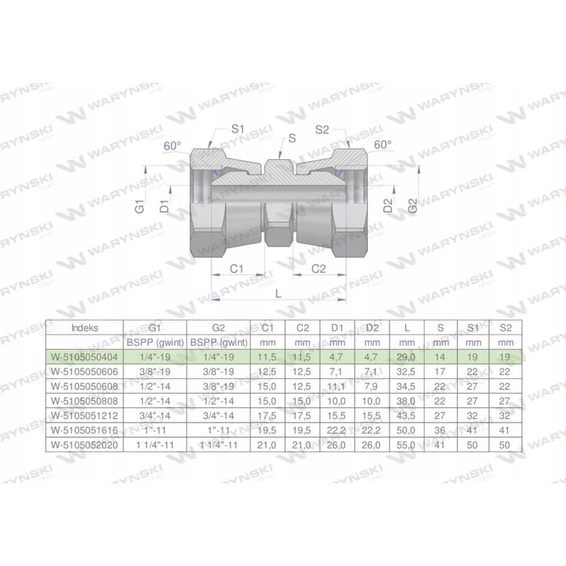 Inch hydraulic connector aa 1 4 bsp waryn