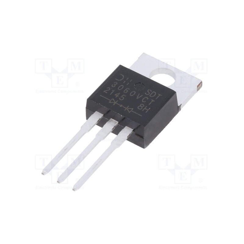 1 pcs x DIODES INCORPORATED - SDT3060VCT - Diode: Schottky rectifying, THT, 60V, 15Ax2, TO220AB, , Ir: 50mA