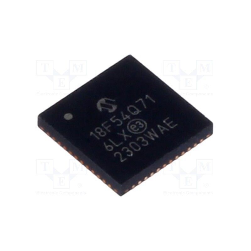 1 pcs x MICROCHIP TECHNOLOGY - PIC18F54Q71-I/6LX - IC: PIC microcontroller, 16kB, 64MHz, 1.8÷5.5VDC, SMD, VQFN48,