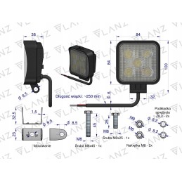 Mini square work lamp 15w 5 LED glanz