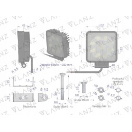 Square work lamp 27w 9 led glanz motogene