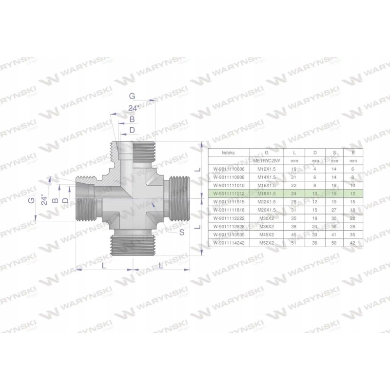 Metric hydraulic cross-piece bbbb m18x1 5 12l in
