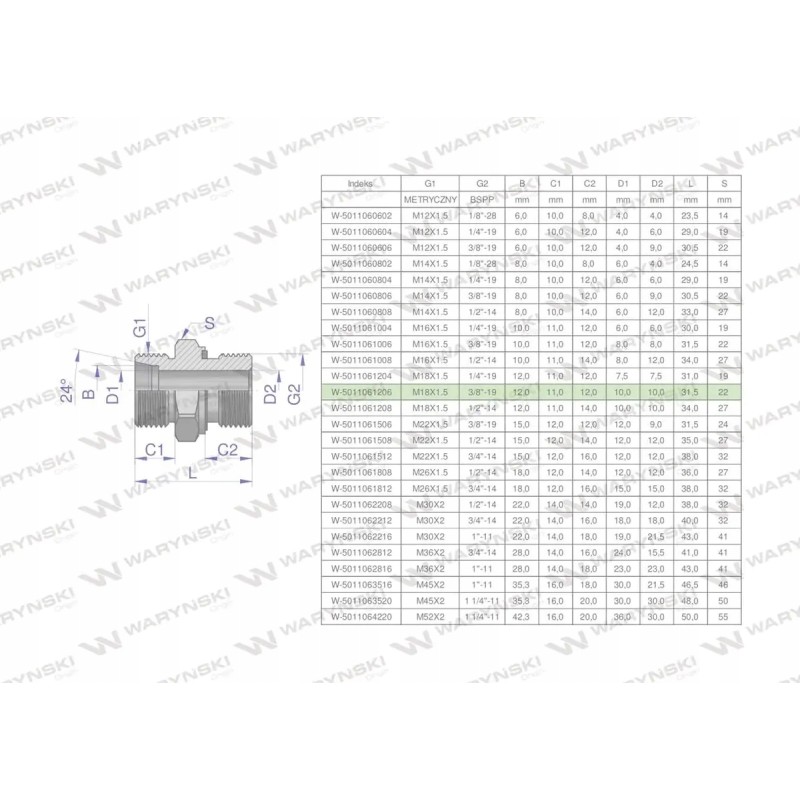 Hydraulic connection bb xge m18x1 5 12l x 3 8