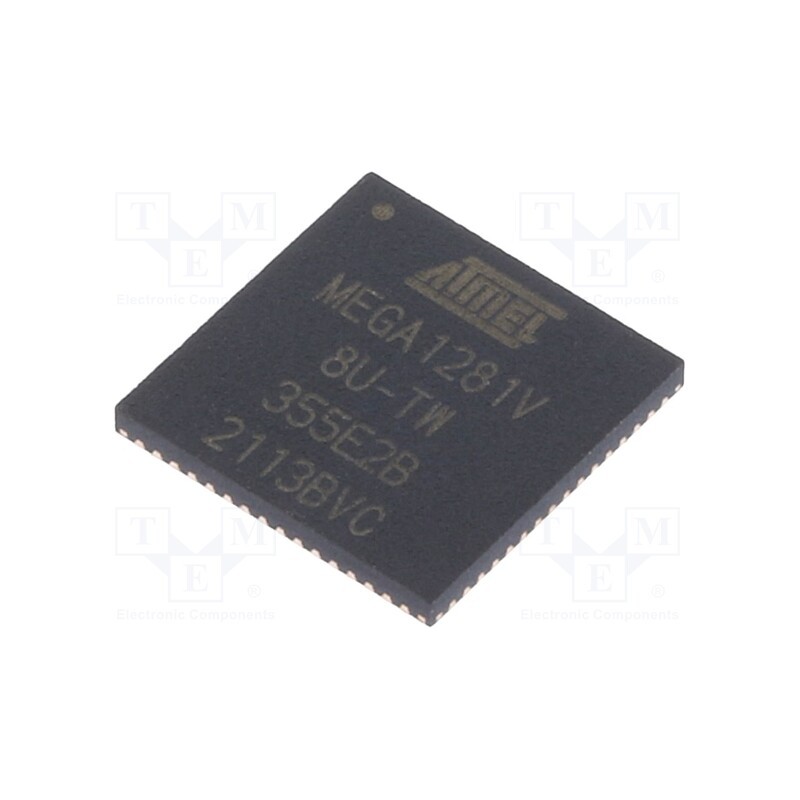 1 pcs x MICROCHIP TECHNOLOGY - ATMEGA1281V-8MU - IC: AVR microcontroller, VQFN64, 1.8÷5.5VDC, Ext.inter: 17, Cmp: 1