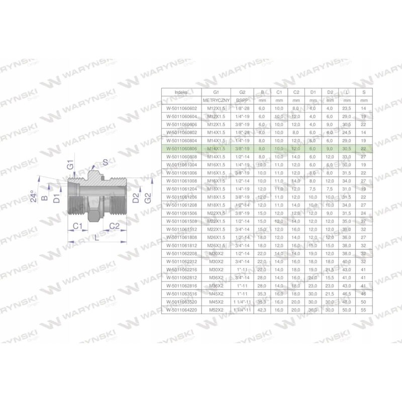 Hydraulic connection bb xge m14x1 5 08l x 3 8