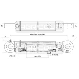 Hydraulic piston cylinder 50 40 stroke 850mm l 1090