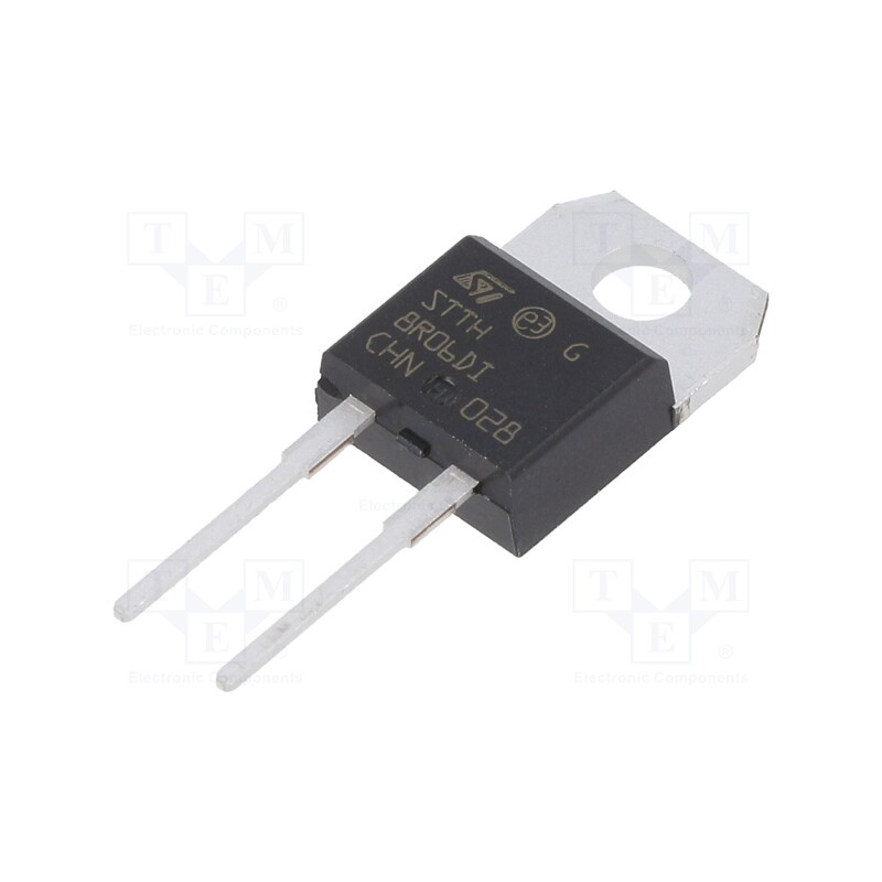 1 pcs x STMicroelectronics - STTH8R06DIRG - Diode: rectifying, THT, 600V, 8A, , Ifsm: 80A, TO220ACIns, 25ns