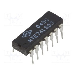 1 pcs x NTE Electronics - NTE74LS03 - IC: digital, NAND, Ch: 4, IN: 2, TTL, THT, DIP14, OUT: open collector