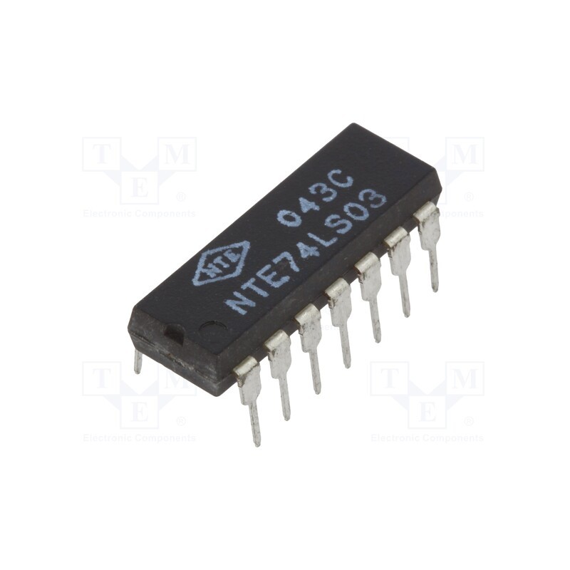 1 pcs x NTE Electronics - NTE74LS03 - IC: digital, NAND, Ch: 4, IN: 2, TTL, THT, DIP14, OUT: open collector