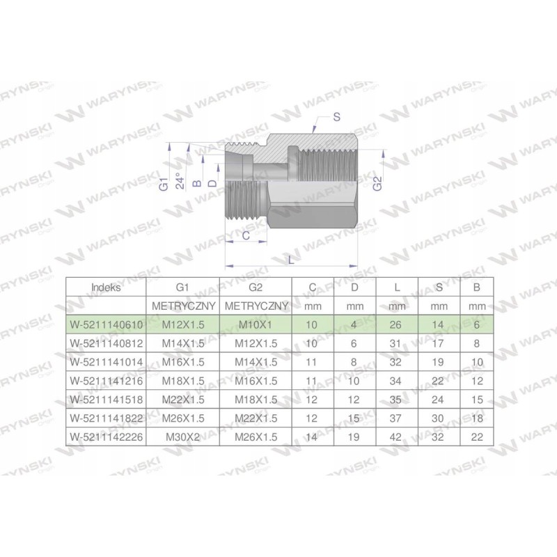 Metric hydraulic differential bush AB M12x1