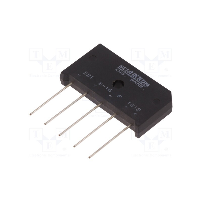 1 pcs x SEMIKRON DANFOSS - DBI 6-16 P 07641190 - Bridge rectifier: three-phase, Urmax: 1.6kV, If: 9A, Ifsm: 150A, THT