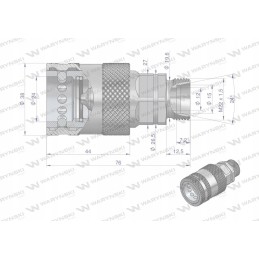 Hydraulic quick connector, M22x1 socket, 5 stainless steel thread
