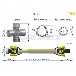 PTO shaft 610 880mm 830nm 80230 ce series 6 warynski