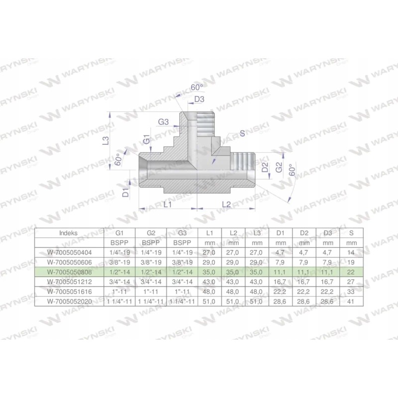 Hydraulic tee inch bbb 1 2 bsp xt
