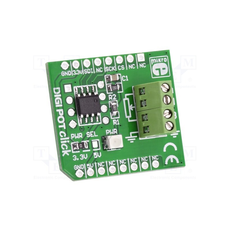 1 pcs x MIKROE - DIGI POT CLICK - Click board, digital potentiometer, SPI, MCP4161, 3.3VDC,5VDC
