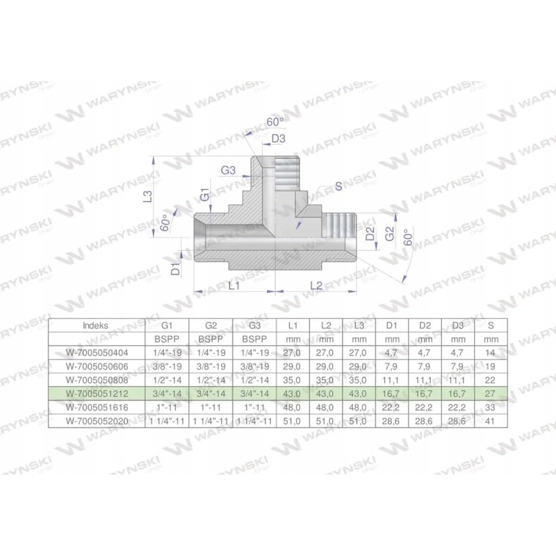 Hydraulic tee inch bbb 3 4 bsp xt