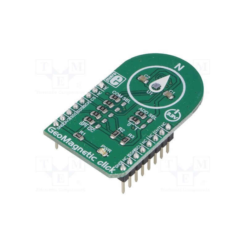 1 pcs x MIKROE - GEOMAGNETIC CLICK - Click board, magnetic field sensor, GPIO,I2C,SPI, BMM150, 3.3VDC