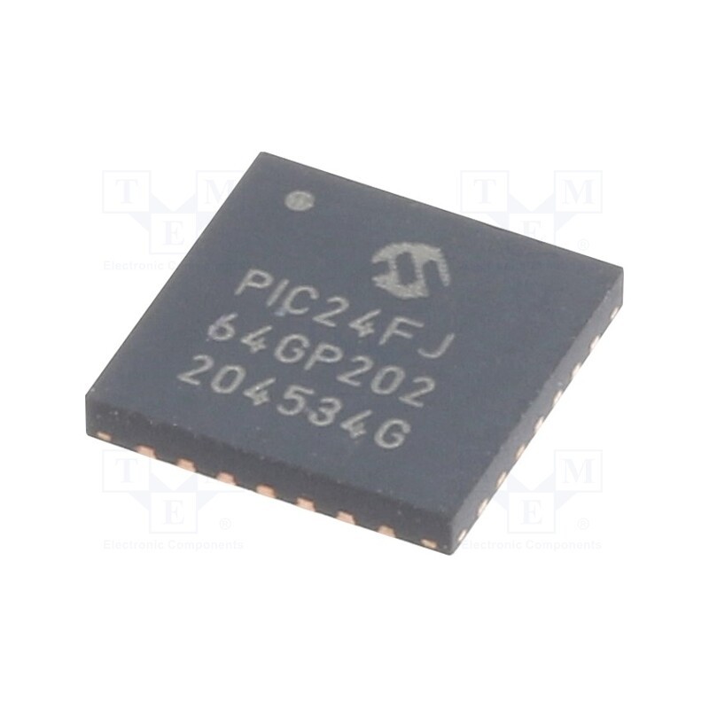 1 pcs x MICROCHIP TECHNOLOGY - PIC24FJ64GP202-I/ML - IC: PIC microcontroller, 64kB, 2÷3.6VDC, SMD, QFN28, PIC24, 8kBSRAM