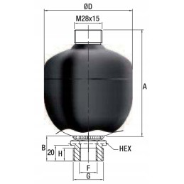 Shock absorber, hydroaccumulator, 1 4l, M33 thread