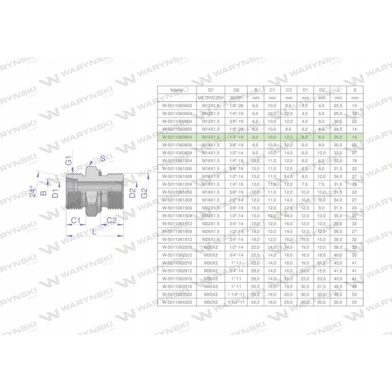 Hydraulic connection bb xge m14x1 5 08l x 1 4