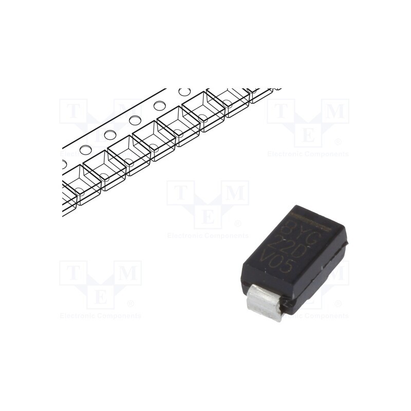 5 pcs x VISHAY - BYG22D-E3/TR - Diode: rectifying, SMD, 200V, 2A, 25ns, SMA, Ufmax: 1.1V, Ifsm: 35A