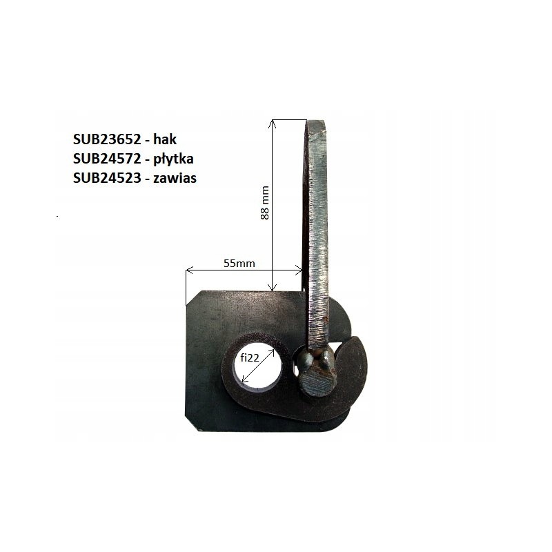 Lower side hinge, lower side opening, 22 straight