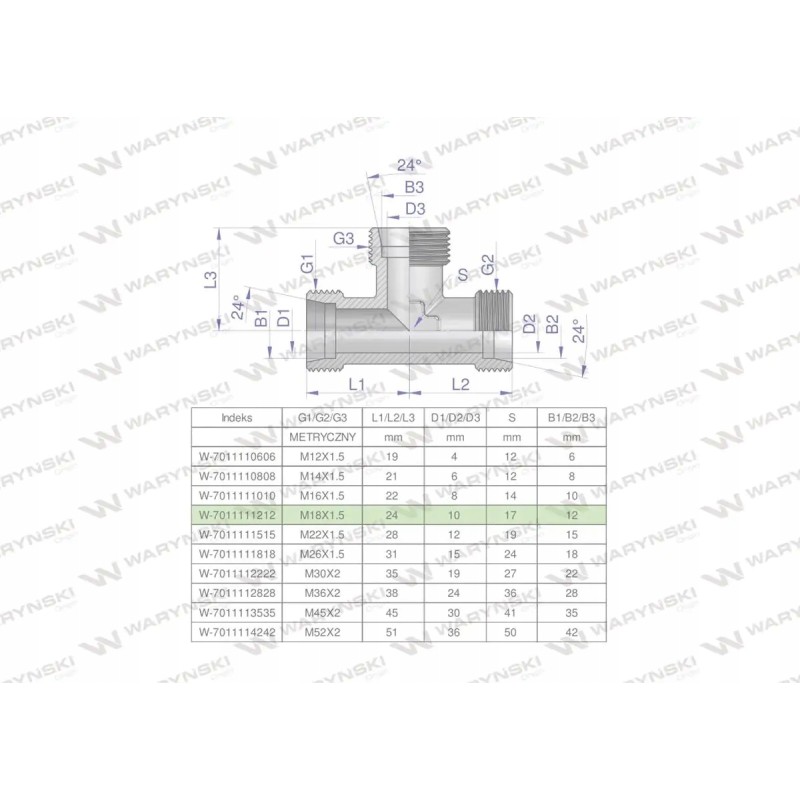 Metric hydraulic tee bbb m18x1 5 12l xt