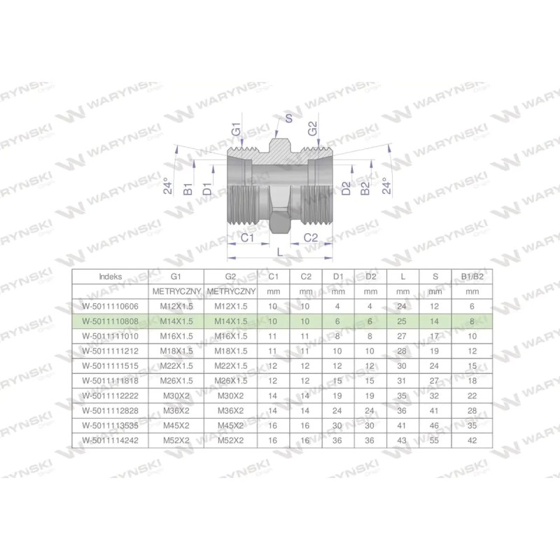 Metric hydraulic connector bb m14x1 5 08l xg