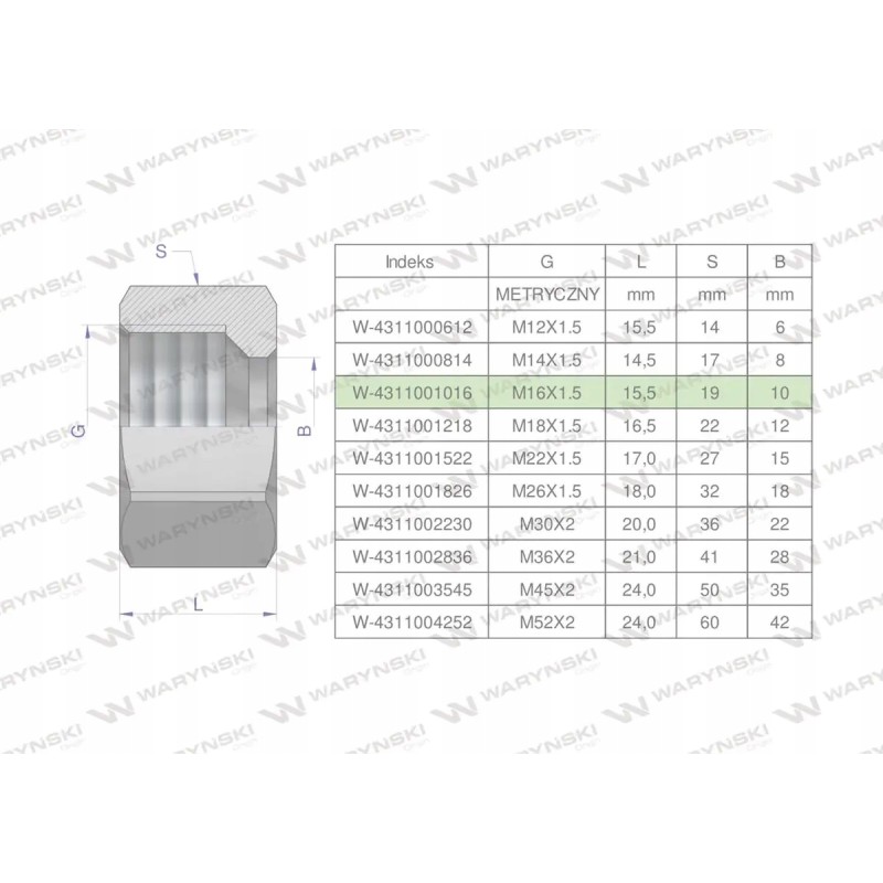 Metric hydraulic nut m10l m16x1 5 10l