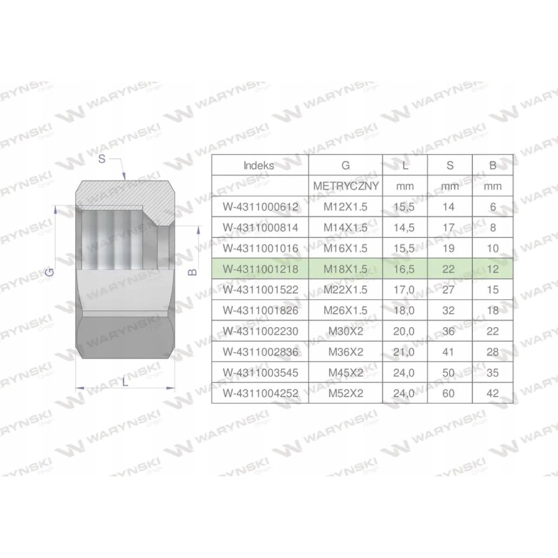 Metric hydraulic nut m12l m18x1 5 12l
