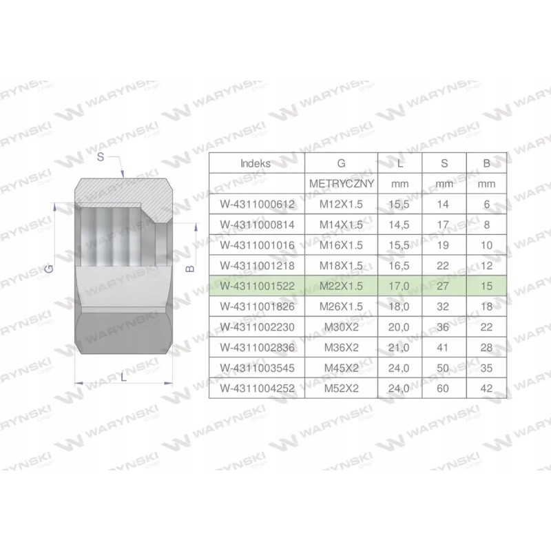 Metric hydraulic nut m15l m22x1 5 15l