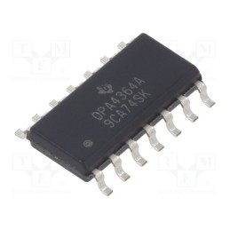 1 pcs x TEXAS INSTRUMENTS - OPA4364AID - IC: operational amplifier, 7MHz, Ch: 4, SO14, , IB: 10pA