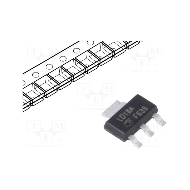 1 pcs x STMicroelectronics - LD1117AS18TR - IC: voltage regulator, LDO,linear,fixed, 1.8V, 1A, SOT223, SMD
