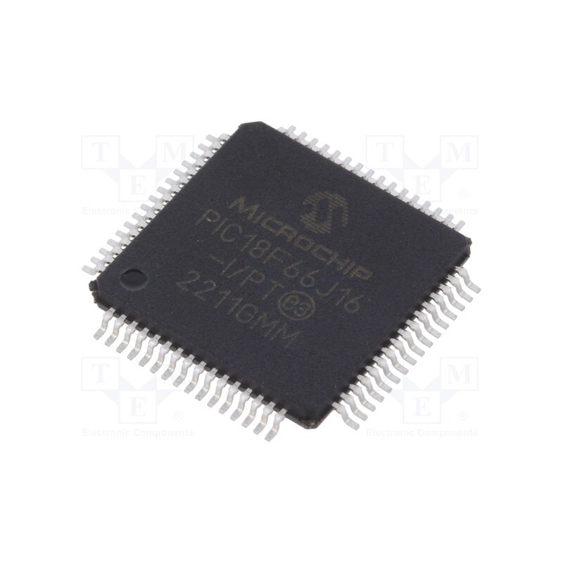 1 pcs x MICROCHIP TECHNOLOGY - PIC18F66J16-I/PT - IC: PIC microcontroller, 48MHz, 2÷3.6VDC, SMD, TQFP64, PIC18